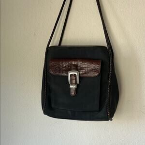 Brighton Nylon Shoulder Bag Braided Strap Croc Embossed Black Silver Western